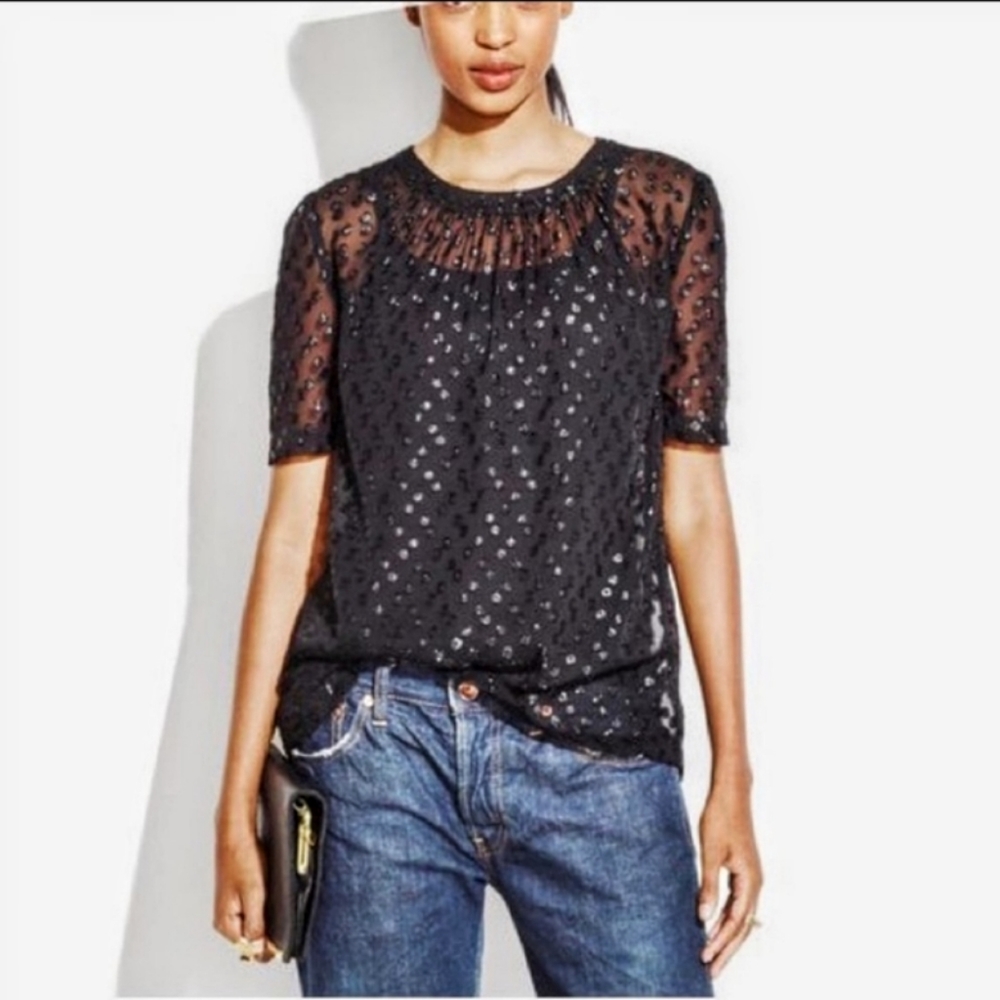 Madewell Sheer Black Dot Shimmer Blouse